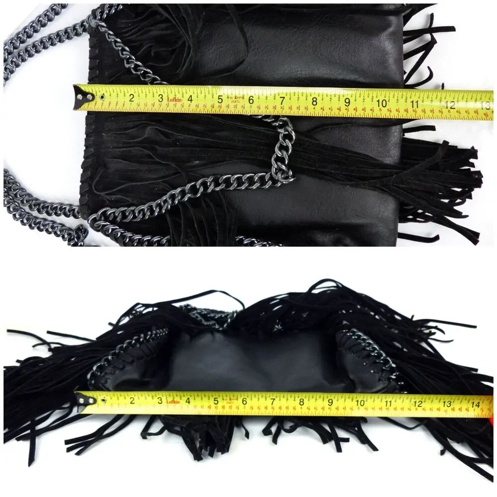 Steve Madden Fringe Chain Satchel Shoulder Bag Black Boho Festival Purse Rock - Picture 12 of 12